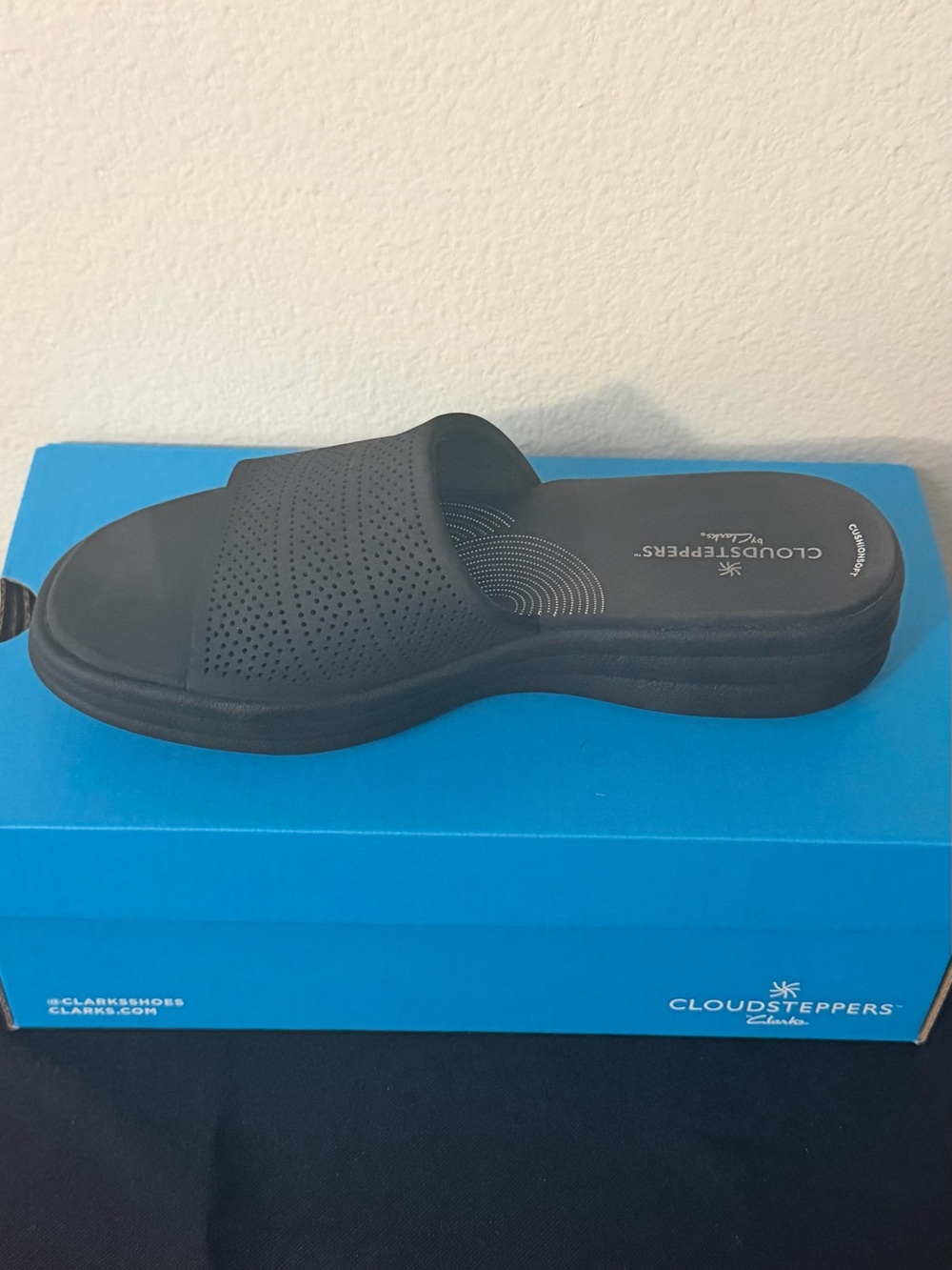 Clarks Black Perforated Slide Sandal